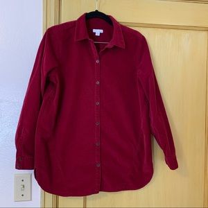 J Jill Shirt Corduroy Micro Cord Button Front Shirt Wine Red Size Small Petite
